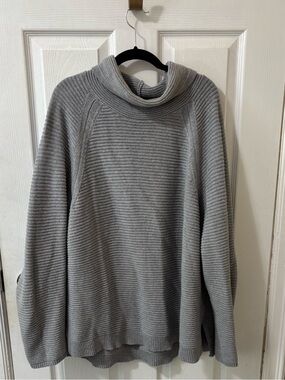 Kenneth Cole Light Gray Ribbed Cowl Neck Sweater